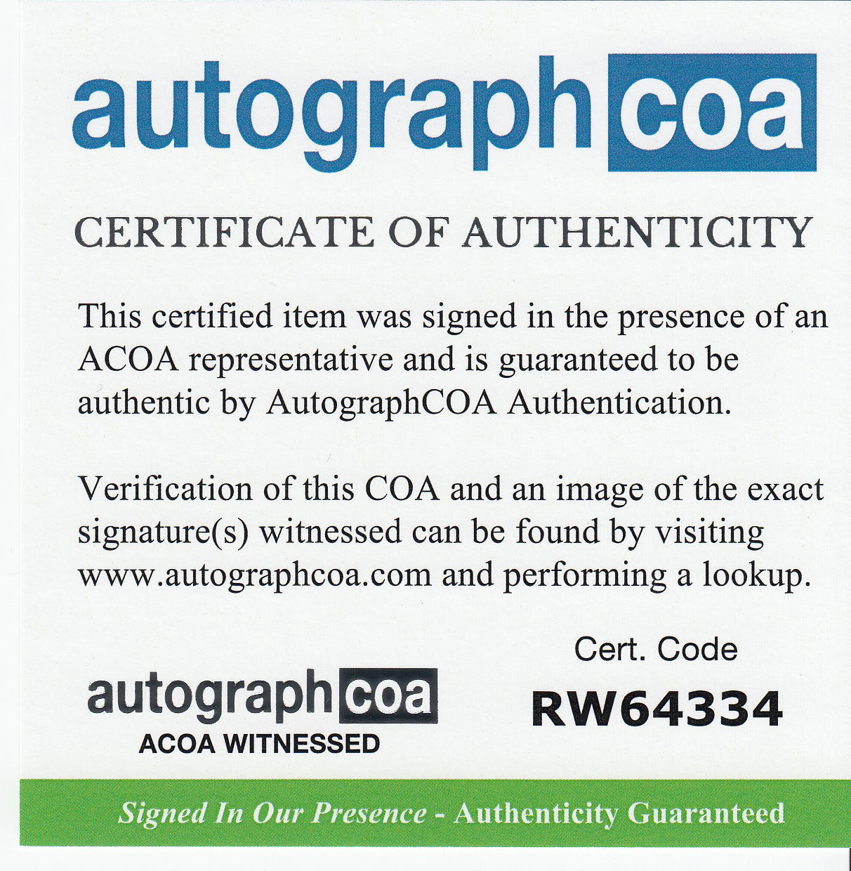 Ralph Macchio Authentic Autograph ACOA